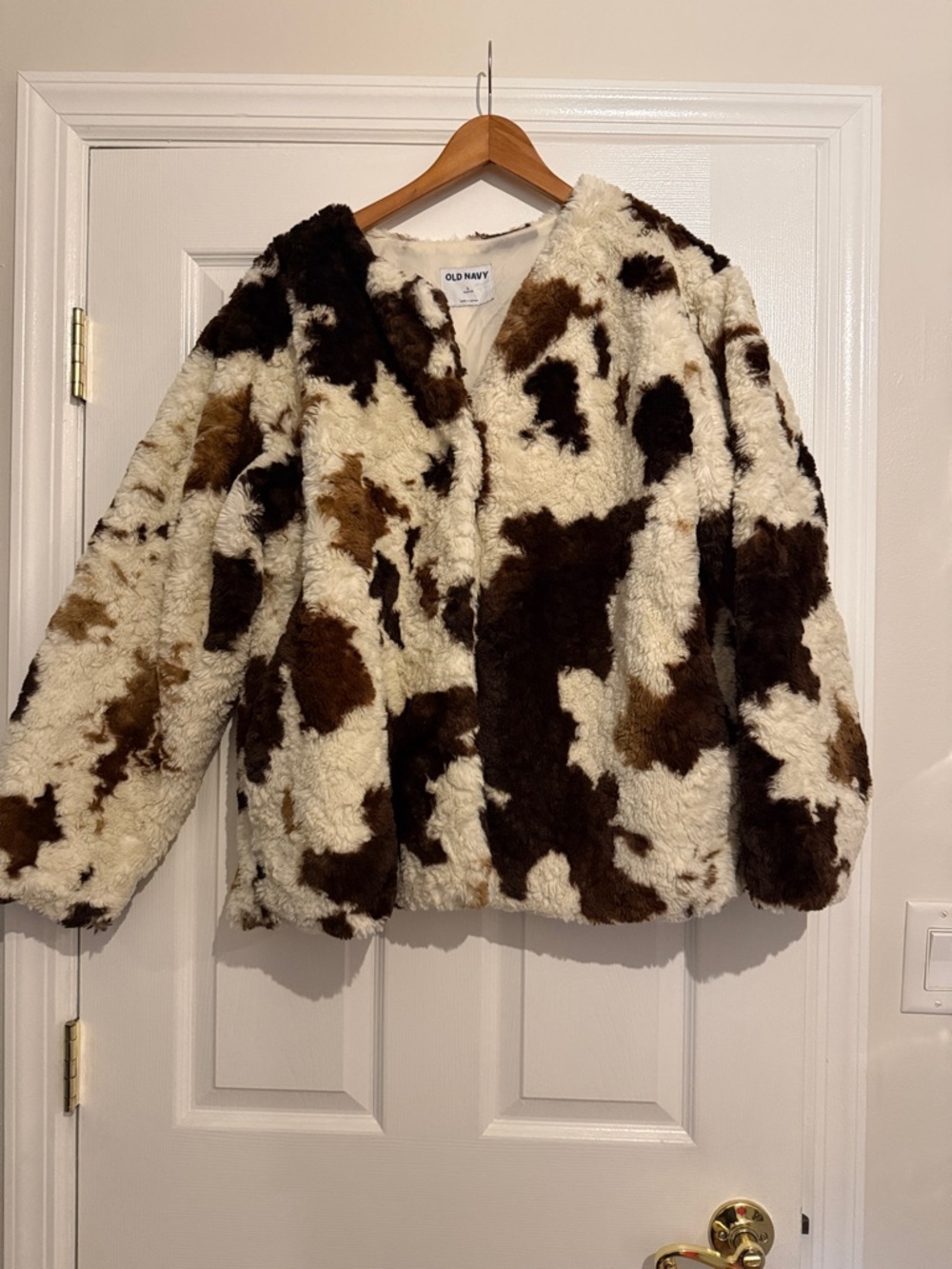 Old Navy Brown & White Cow-Print Faux Fur Jacket